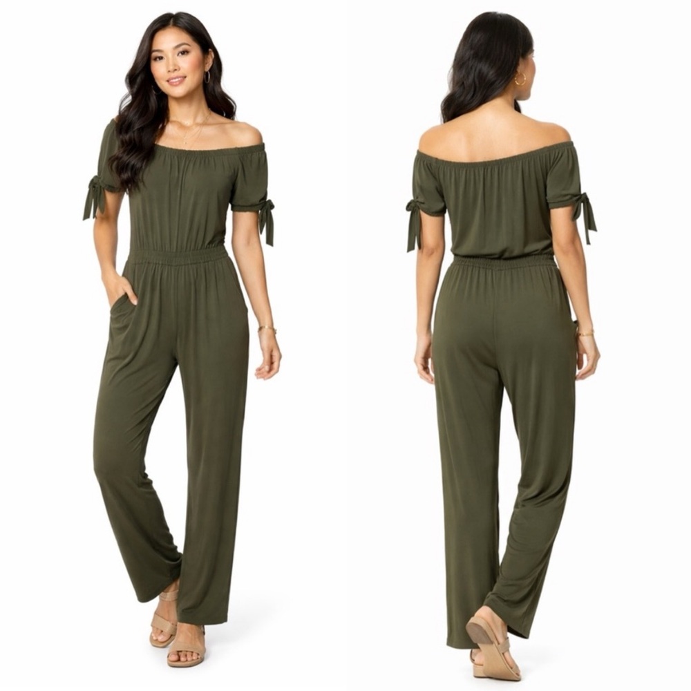 Derek Heart Olive Green Jumpsuit One Piece Off Shoulder Pockets Medium
